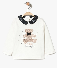 GEMO Tee-shirt à col claudine avec détails pailletés - Lulu Castagnette blanc chine