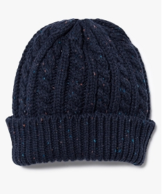 GEMO Bonnet en maille chinée à torsades et larges revers Bleu