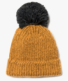 GEMO Bonnet tricoté avec gros pompon contrastant Jaune