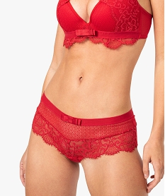 GEMO Shorty uni en dentelle et microfibre rouge vif