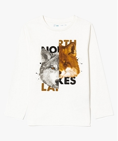 GEMO Tee-shirt garçon à manches longues avec grand imprimé devant blanc chine