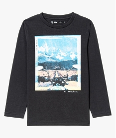 GEMO Tee-shirt garçon à manches longues avec grand imprimé devant Gris