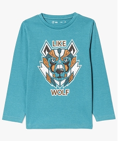 GEMO Tee-shirt garçon à manches longues avec grand imprimé devant kaki chine