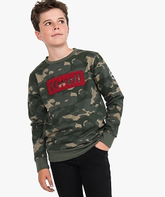 sweat garcon a motifs camouflage avec empiecement bouclette - kwell vert8079101_1