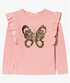 GEMO Pull fin avec volants et sequins magiques Rose