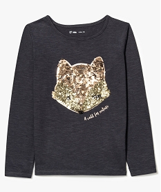 GEMO Tee-shirt à manches longues avec motif renard en sequins Gris