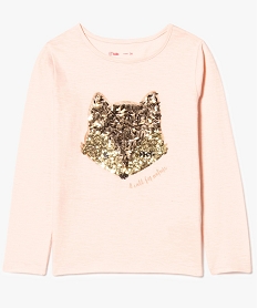 GEMO Tee-shirt à manches longues avec motif renard en sequins Rose