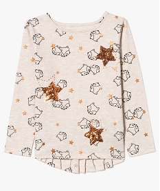 GEMO Tee-shirt fille motif renard et basque dans le dos Beige