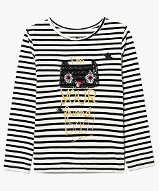 GEMO Tee-shirt à manches longues fille avec motif chat sur lavant Imprimé