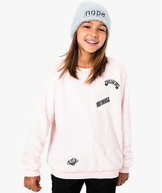 GEMO Sweat fille en maille peluche à motif Rose