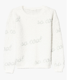 GEMO Pull en maille douce avec inscriptions pailletées blanc chine