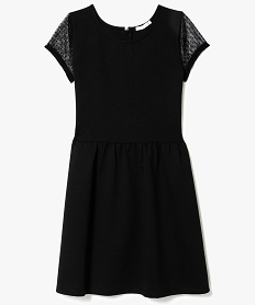 GEMO Robe unie fille avec manches courtes en tulle noir standard