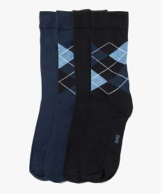 GEMO Lot de paires 5 de chaussettes hautes motif jacquard Bleu