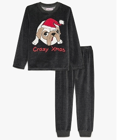 GEMO Pyjama garçon en velours motif bouledogue de Noël Gris