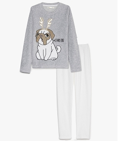 GEMO Pyjama fille en velours avec bouledogue de Noël brodé gris standard