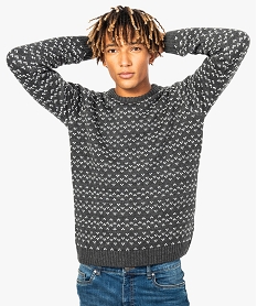 pull homme en maille epaisse avec petit motif jacquard all over gris8088501_1