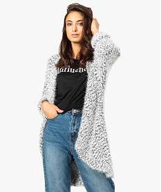 GEMO Gilet femme grosse maille duveteuse porté ouvert noir standard