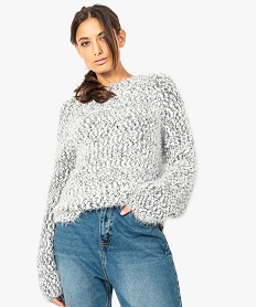 GEMO Pull femme en grosse maille duveteuse au bas arrondi Noir