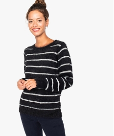 GEMO Pull femme à maille duveteuse et rayures en fil lurex coloris assortis