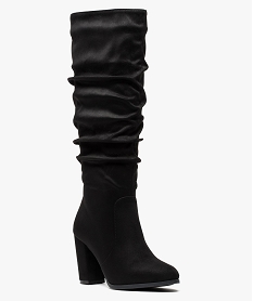 bottes-chaussettes femme effet velours avec tige plissee noir8089901_2