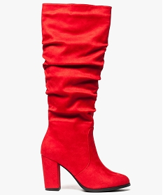 GEMO Bottes-chaussettes femme effet velours avec tige plissée Rouge