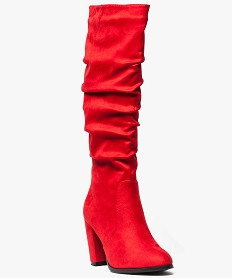 bottes-chaussettes femme effet velours avec tige plissee rouge8090001_2