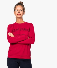GEMO Sweat femme en molleton avec motif humoristique Rouge