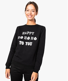 GEMO Sweat femme en molleton avec motif humoristique Noir