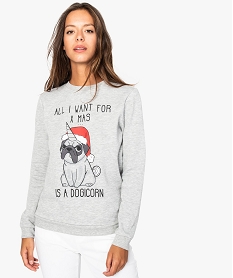 GEMO Sweat femme en molleton avec motif humoristique Gris