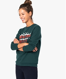 GEMO Sweat femme en molleton avec motif humoristique Vert