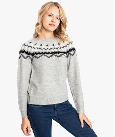 GEMO Pull femme avec motifs pailletés sur le buste gris standard