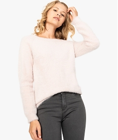GEMO Pull pour femme en maile duveteuse avec lien à nouer dans le dos Rose
