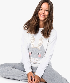 GEMO Pyjama femme en velours ras avec motif chat fantaisie Beige