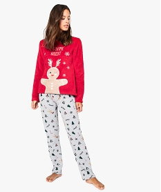 GEMO Pyjama femme spécial Noël pull polaire et pantalon jersey Rouge