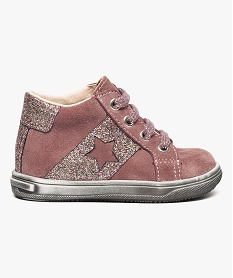 chaussures montantes bebe en cuir a details glitter rose8100301_1