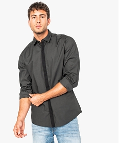 GEMO Chemise pour homme avec patte de boutonnage contrastante Gris