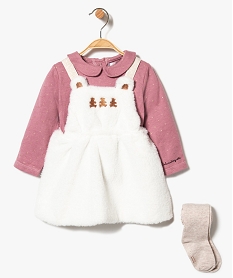 GEMO Ensemble bébé fille (3 pièces) : robe + tee-shirt à manches longues + collants Beige