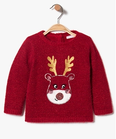 GEMO Pull de Noël pour bébé fille avec motif renne sur lavant Rouge