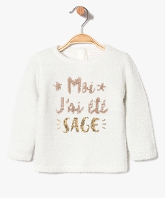 pull paillete pour bebe fille avec inscription sur lavant et sequins beige8102301_1