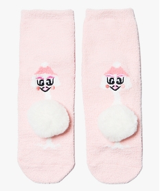 GEMO Chaussettes dintérieur en maille peluche avec motif autruche fille Rose