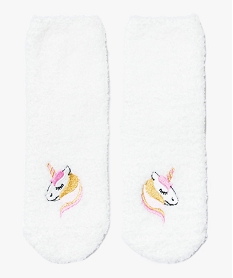 GEMO Chaussettes dintérieur en maille peluche avec motif licorne fille beige standard