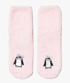 GEMO Chaussettes dintérieur en maille peluche avec motif pingouin fille Rose