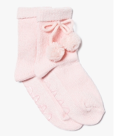GEMO Chaussettes dintérieur en maille chenille avec pompons pour femme Rouge