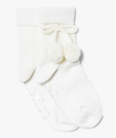 GEMO Chaussettes dintérieur en maille chenille avec pompons pour femme blanc chine