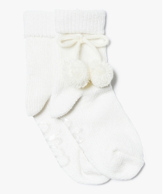 chaussettes dinterieur en maille chenille avec pompons pour femme beige8103301_1