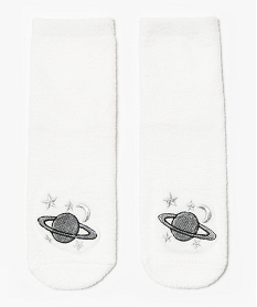 GEMO Chaussettes dintérieur en maille peluche avec motif saturne pour femme blanc chine