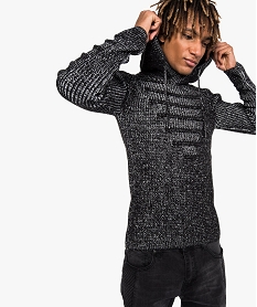 GEMO Pull chiné pour homme avec capuche et maille fantaisie Noir