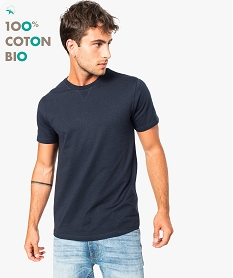 GEMO Tee-shirt uni à manches courtes pour homme avec coton bio Bleu