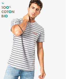 GEMO Tee-shirt rayé en coton pour homme blanc standard