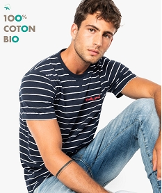 GEMO Tee-shirt rayé en coton pour homme Bleu